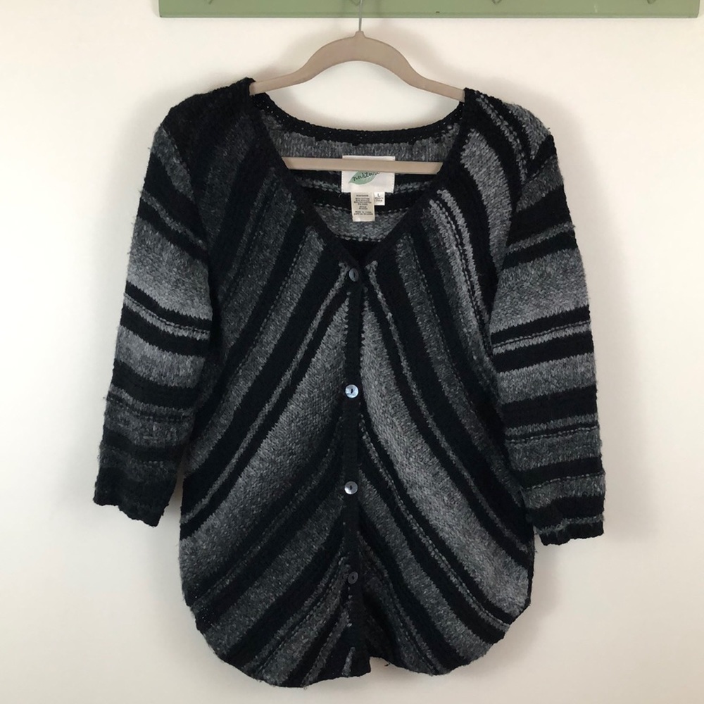 Nurture Striped Button Down Cotton Wool Blend Sweater Cardigan - Picture 2 of 7